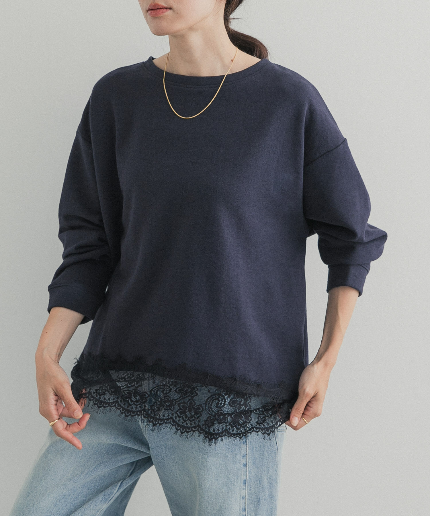 URBAN RESEARCH DOORS「ダブルフェイス裾レースプルオーバー 26AW」|Tシャツ・カットソー|