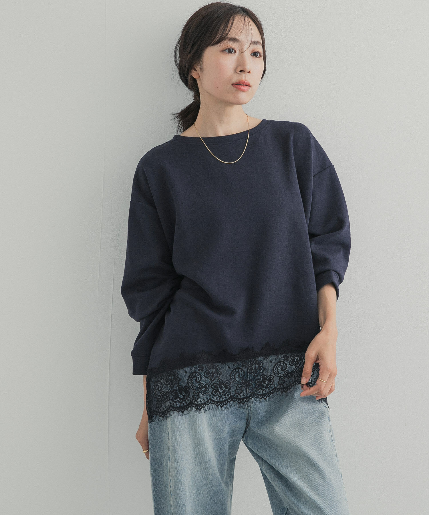 URBAN RESEARCH DOORS「ダブルフェイス裾レースプルオーバー 26AW」|Tシャツ・カットソー|