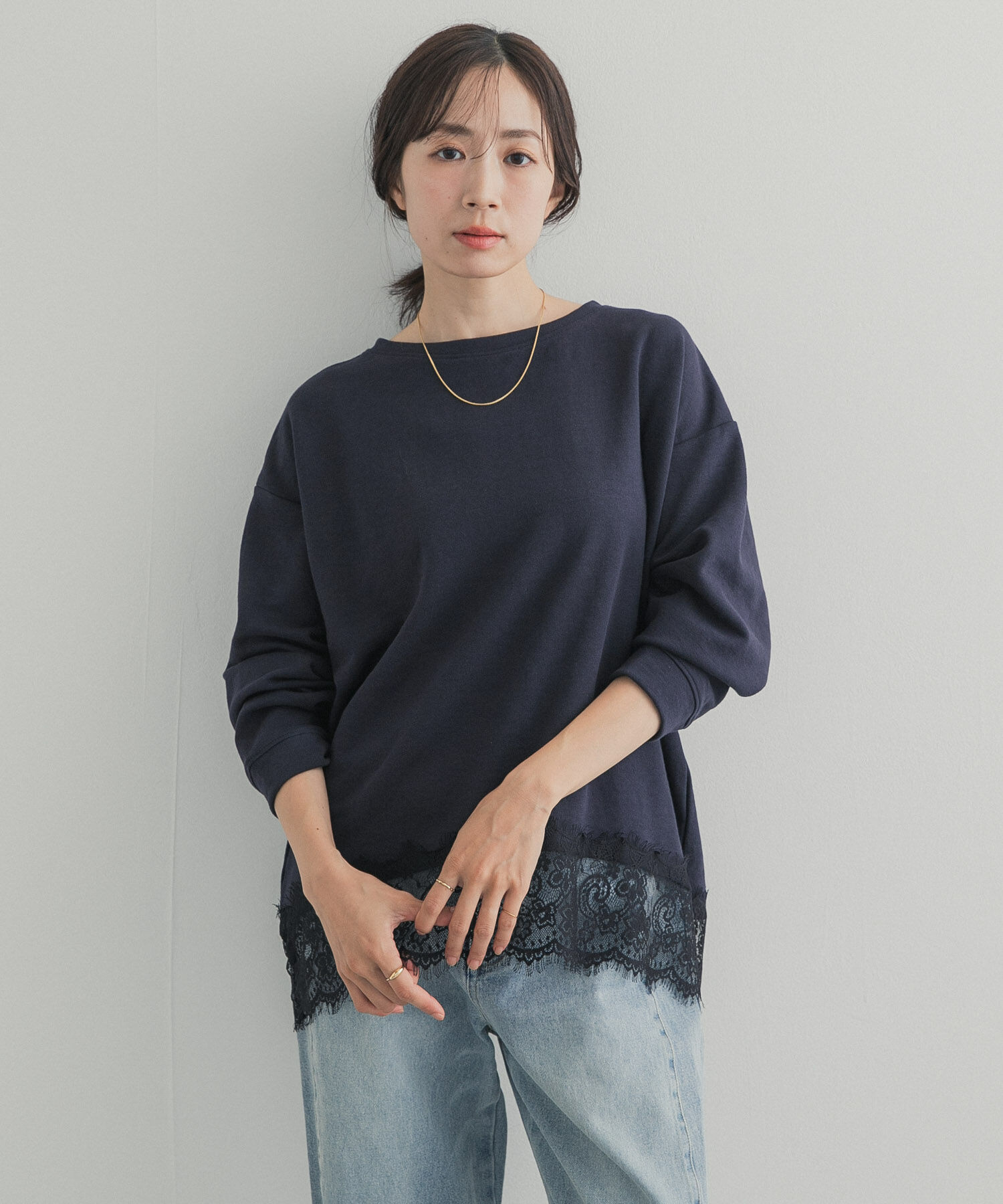 URBAN RESEARCH DOORS「ダブルフェイス裾レースプルオーバー 26AW」|Tシャツ・カットソー|