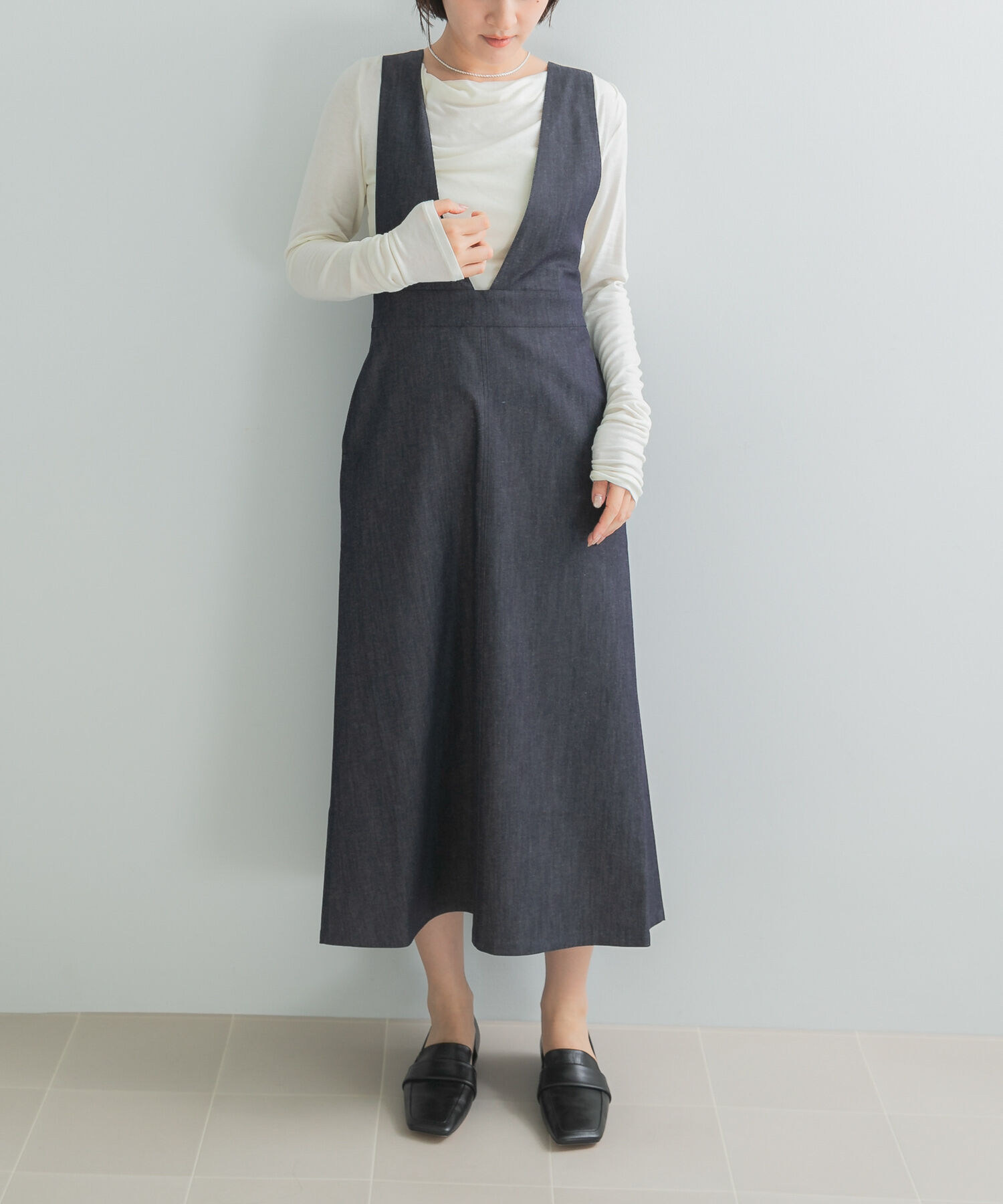 URBAN RESEARCH ROSSO「MARILYN MOON DENIM JUMPER SKIRT」|ジャンパースカート|インディゴブルー