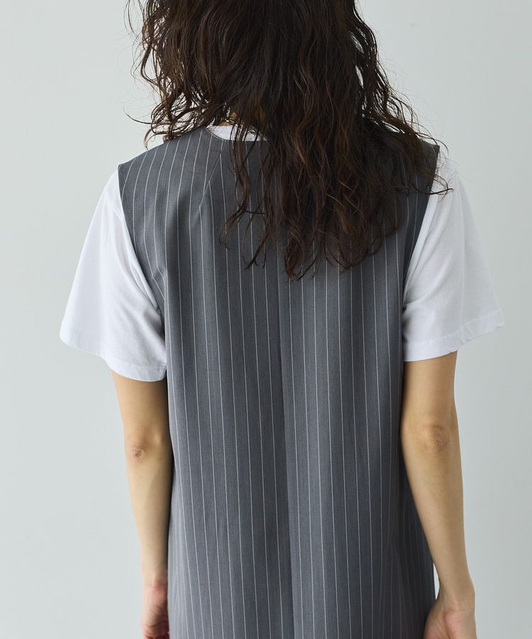 GARAGE OF GOOD CLOTHING「ストライプ深Vネックタックジャンパースカート」|ジャンパースカート|