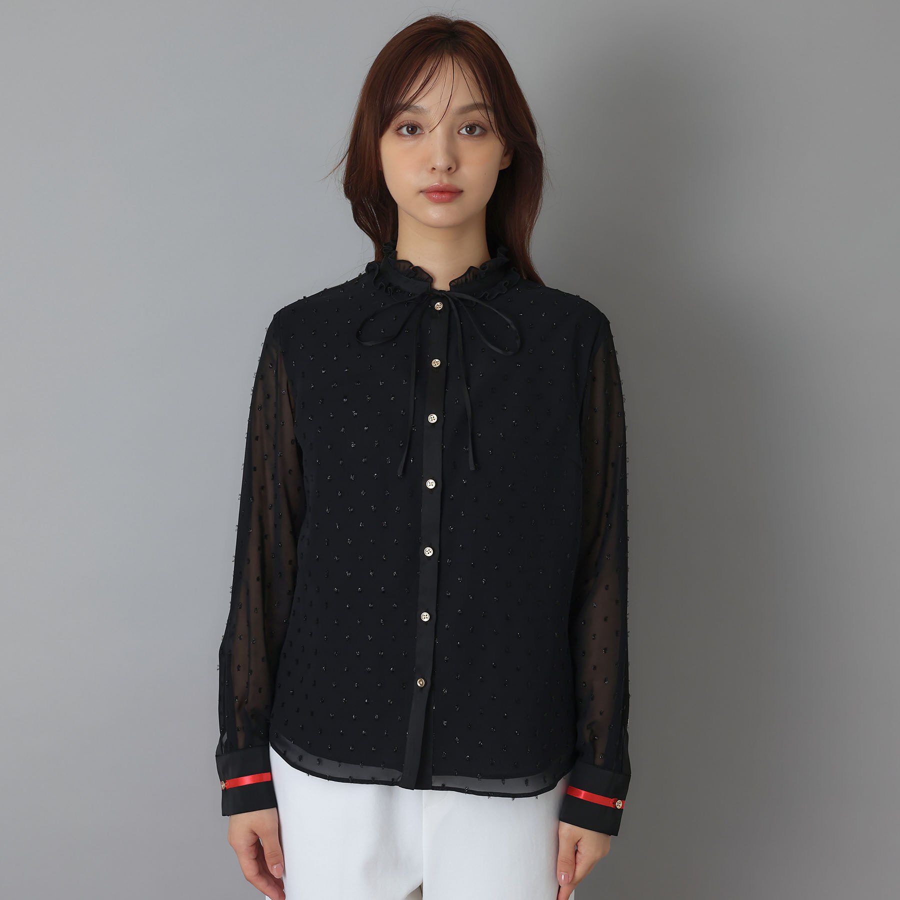 DRESSTERIOR「【上品見え】フィルムドット ボウタイブラウス」|シャツ・ブラウス|