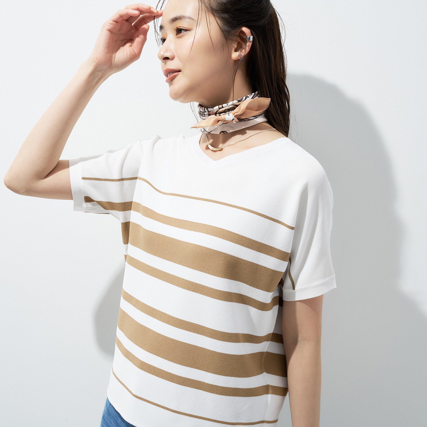 INDIVI「【洗える】ガーター編みVネックニットT」|ニット・セーター|