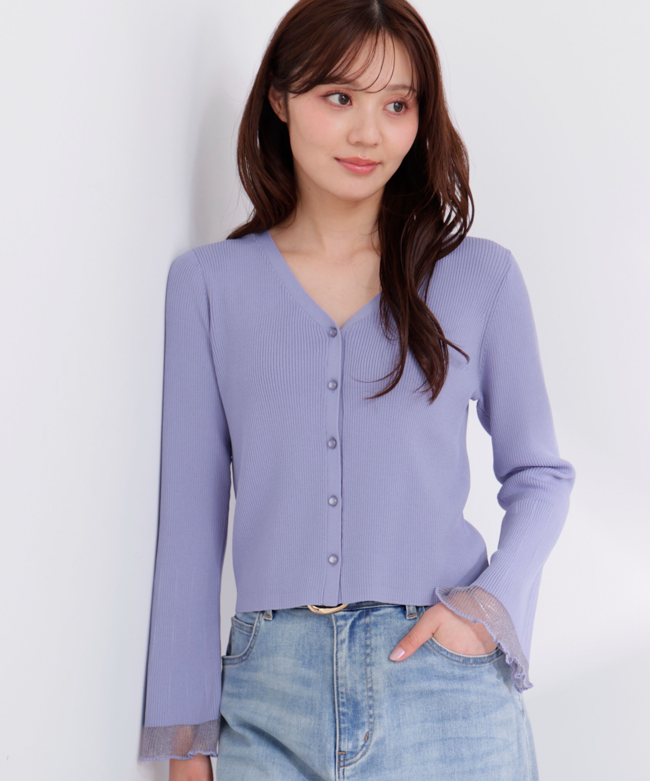 PROPORTION BODY DRESSING「部分シアーリブカーディガン 26SS」|カーディガン|ブルー