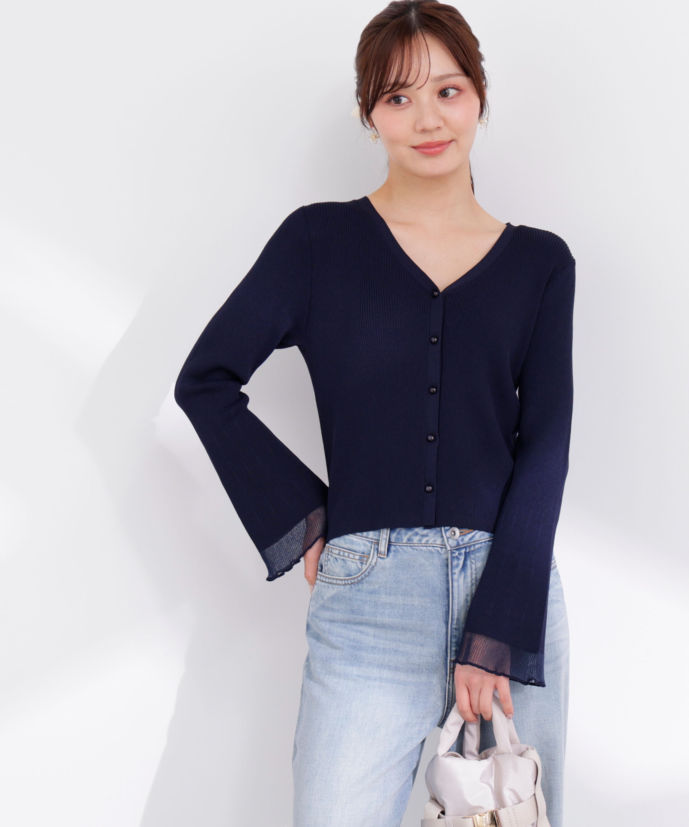 PROPORTION BODY DRESSING「部分シアーリブカーディガン 26SS」|カーディガン|