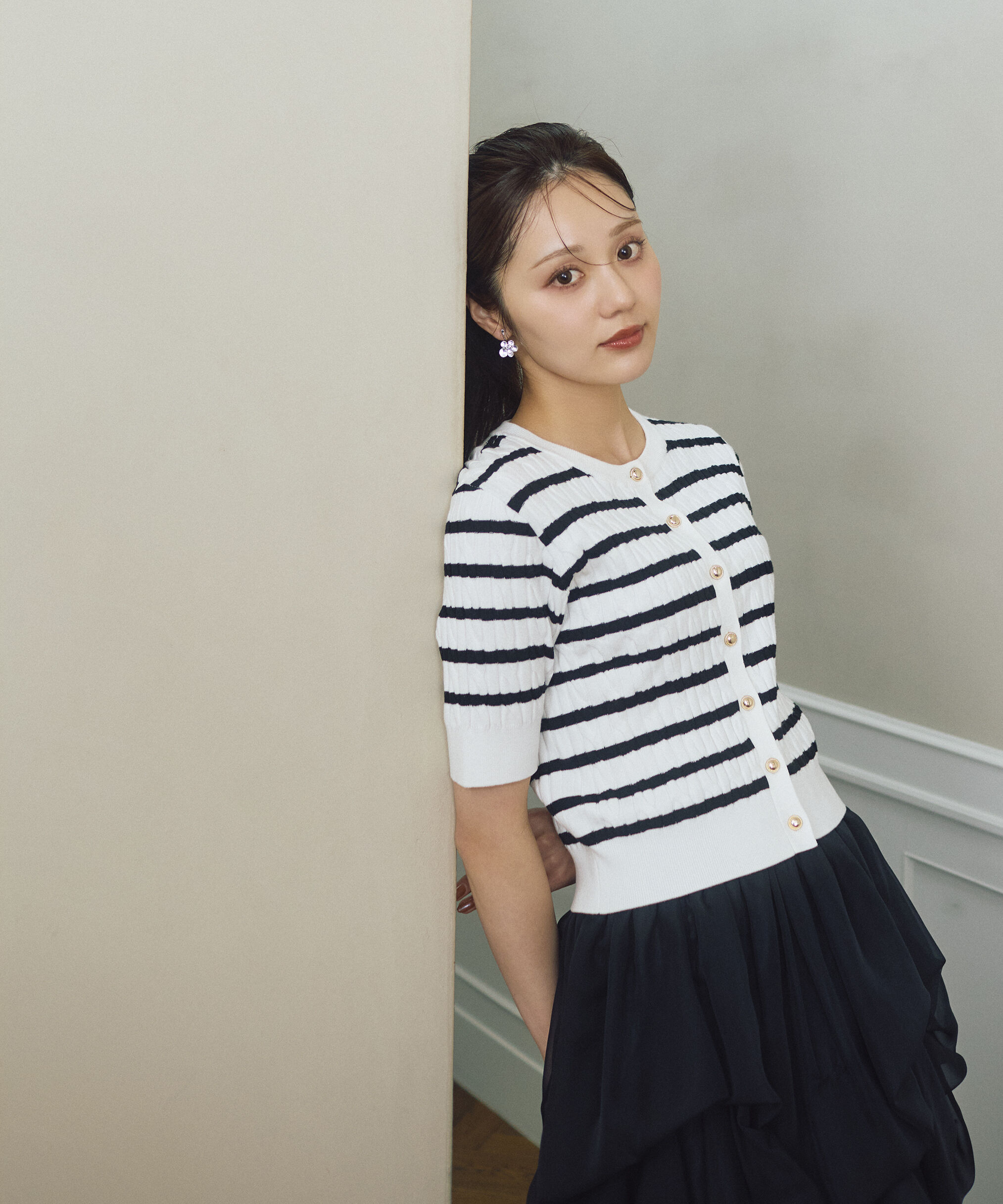 PROPORTION BODY DRESSING「＜山内ともなさんコラボ＞ケーブルカーディガン 26SS」|カーディガン|エクリュ&times;ブ  1