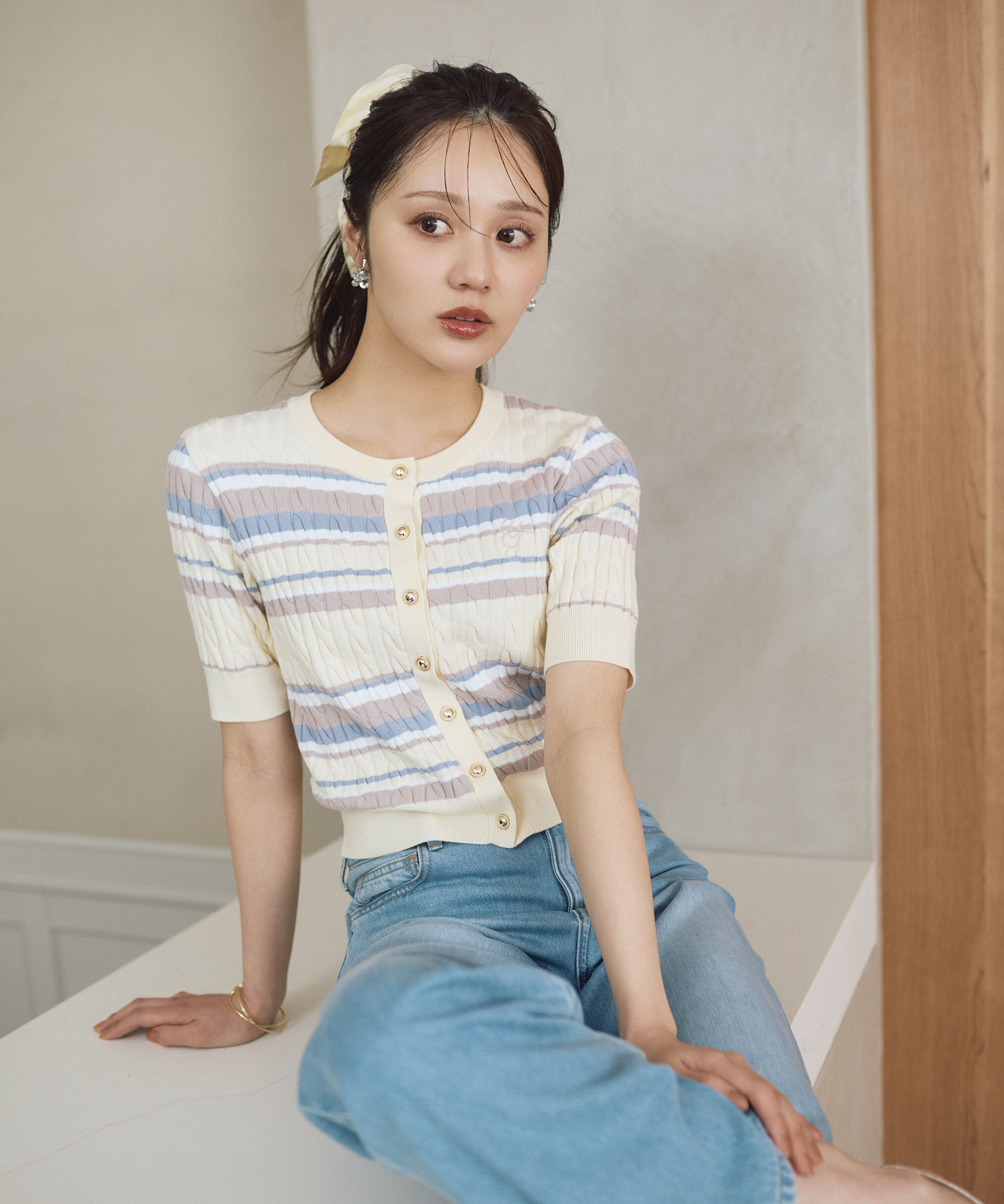 PROPORTION BODY DRESSING「＜山内ともなさんコラボ＞ケーブルカーディガン 26SS」|カーディガン|