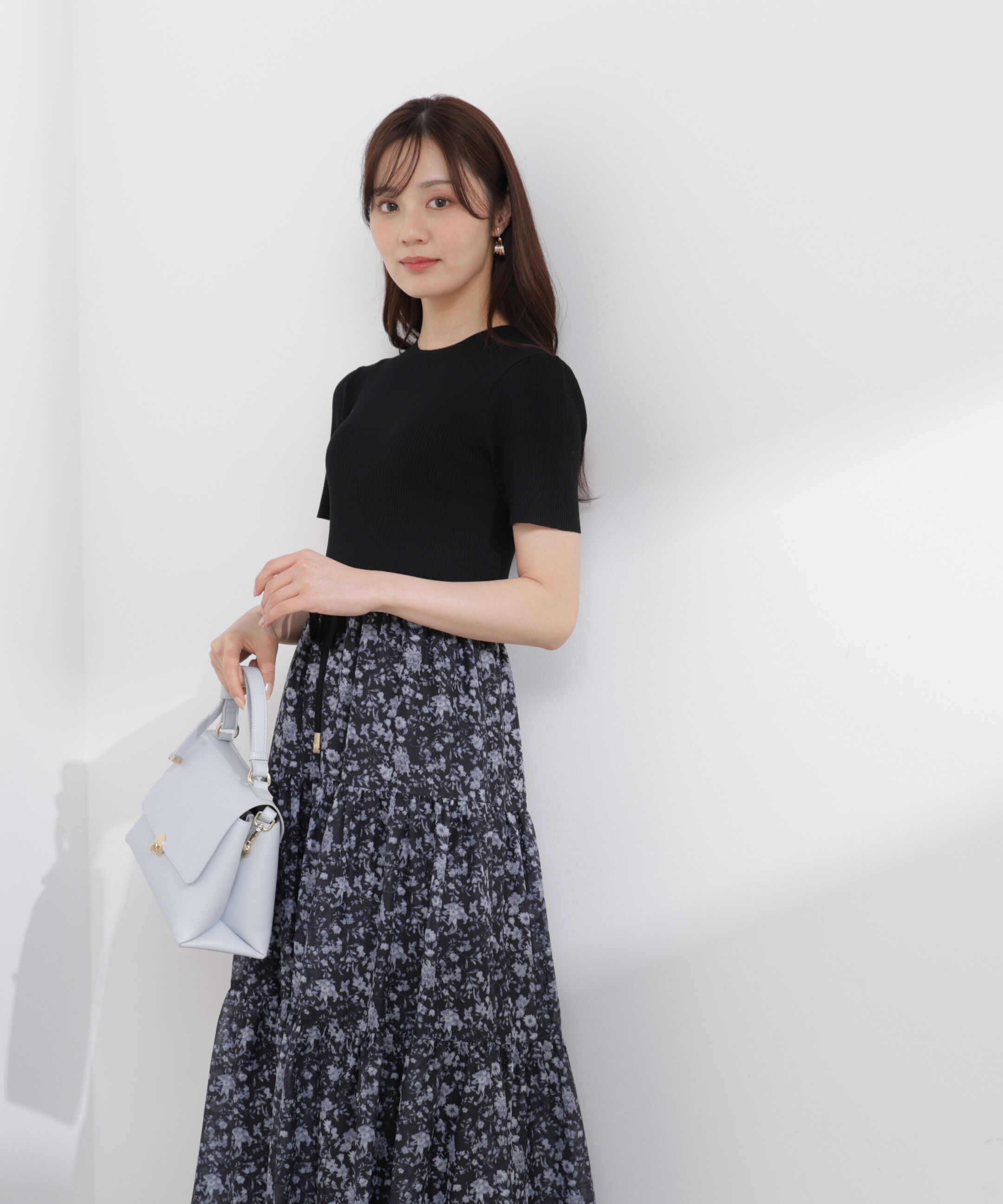 PROPORTION BODY DRESSING「半袖花柄ドッキングニットワンピース 26SS」|ワンピース|