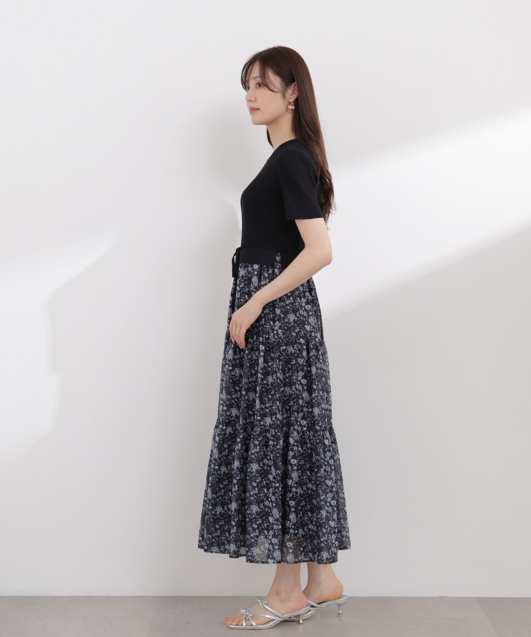 PROPORTION BODY DRESSING「半袖花柄ドッキングニットワンピース 26SS」|ワンピース|