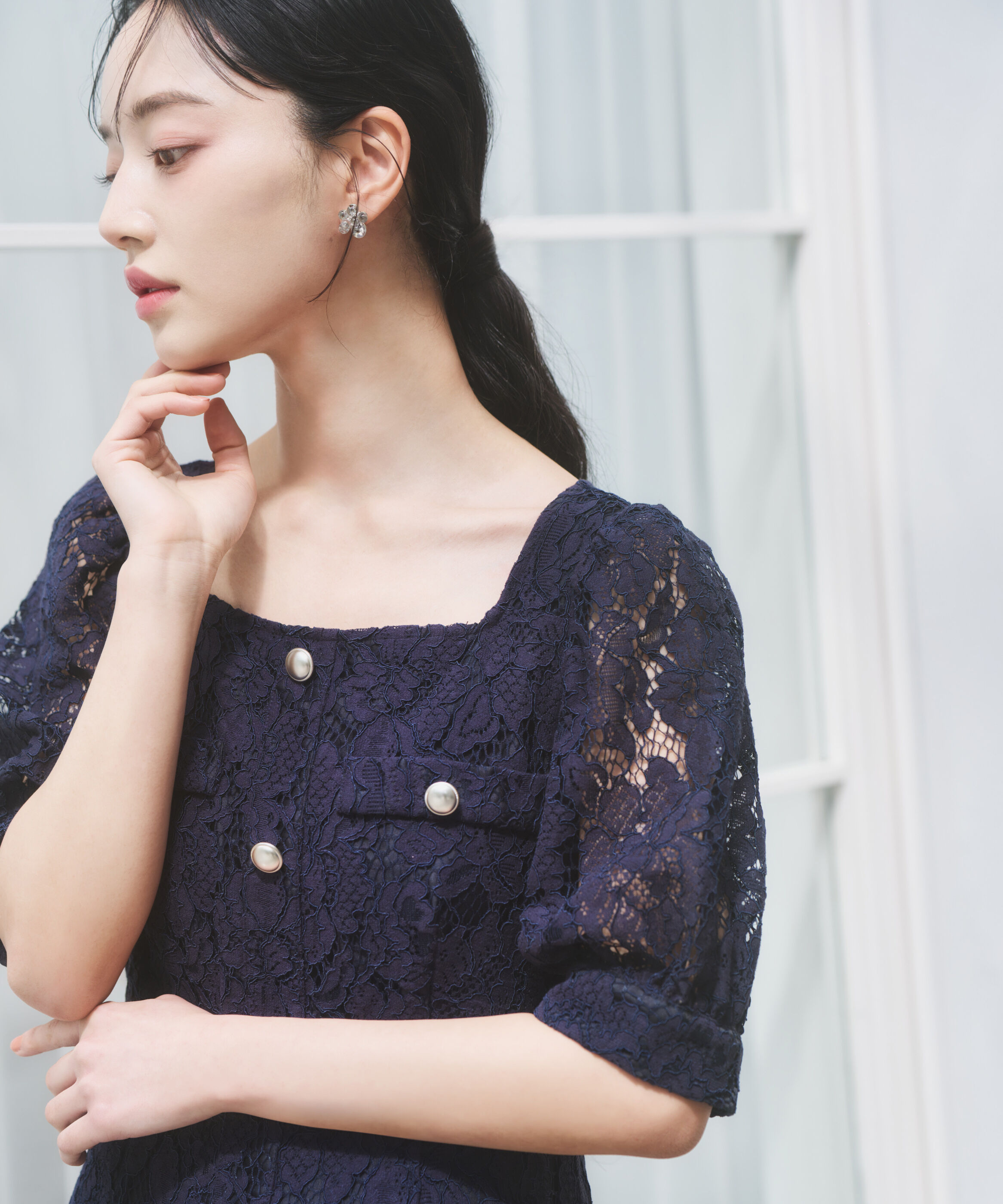 PROPORTION BODY DRESSING「フロントボタンレースワンピース 26SS」|ワンピース|