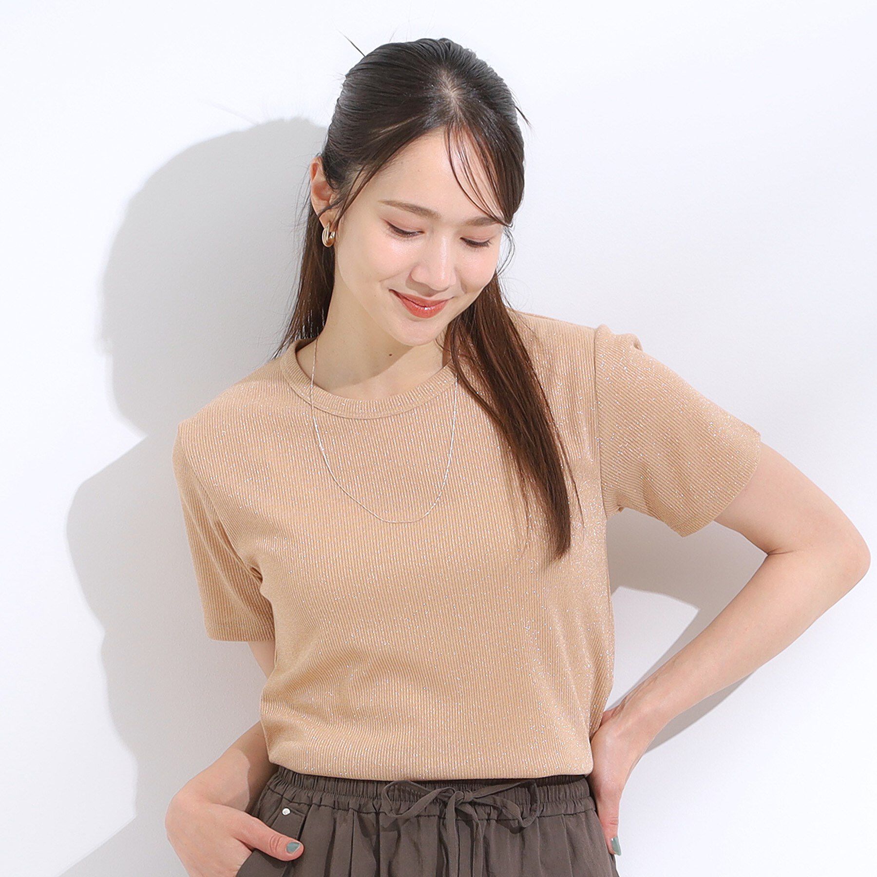 SHOO･LA･RUE「【S-LL】大人のラメ感 テレコ半袖トップス」|Tシャツ・カットソー|