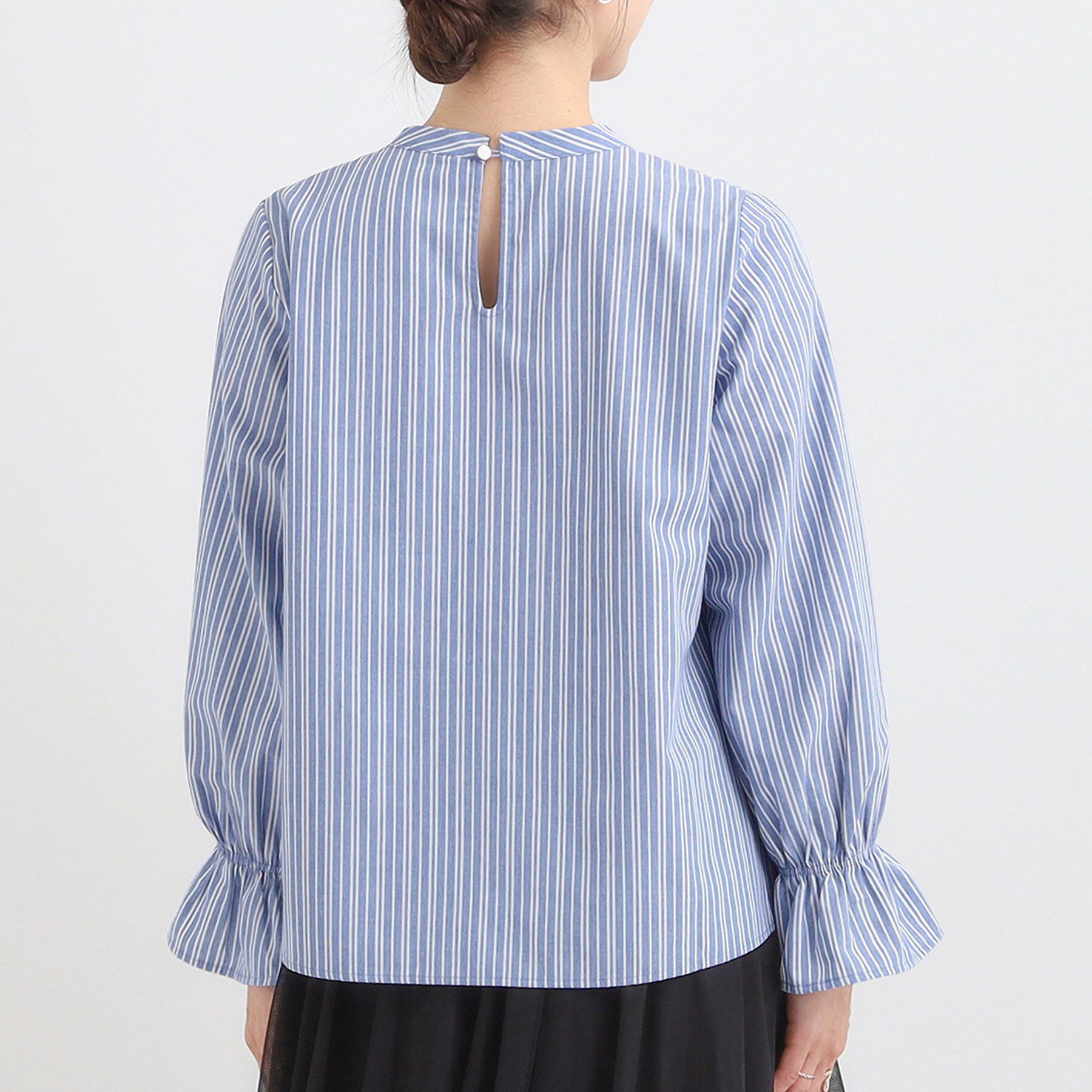 SHOO･LA･RUE「【S-LL】キャンディースリーブが女性らしい マルチストライプブラウス」|シャツ・ブラウス|