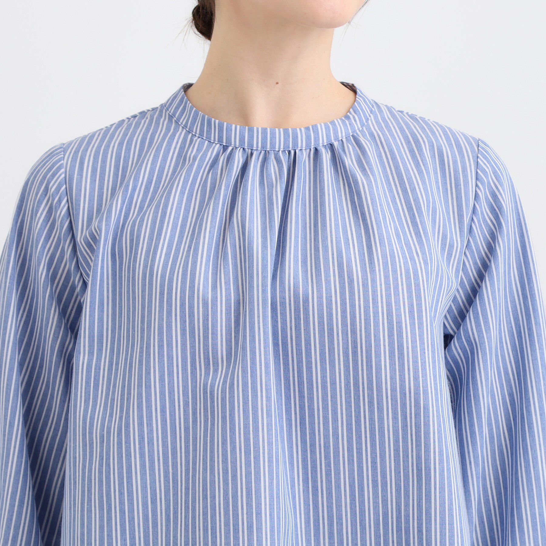 SHOO･LA･RUE「【S-LL】キャンディースリーブが女性らしい マルチストライプブラウス」|シャツ・ブラウス|