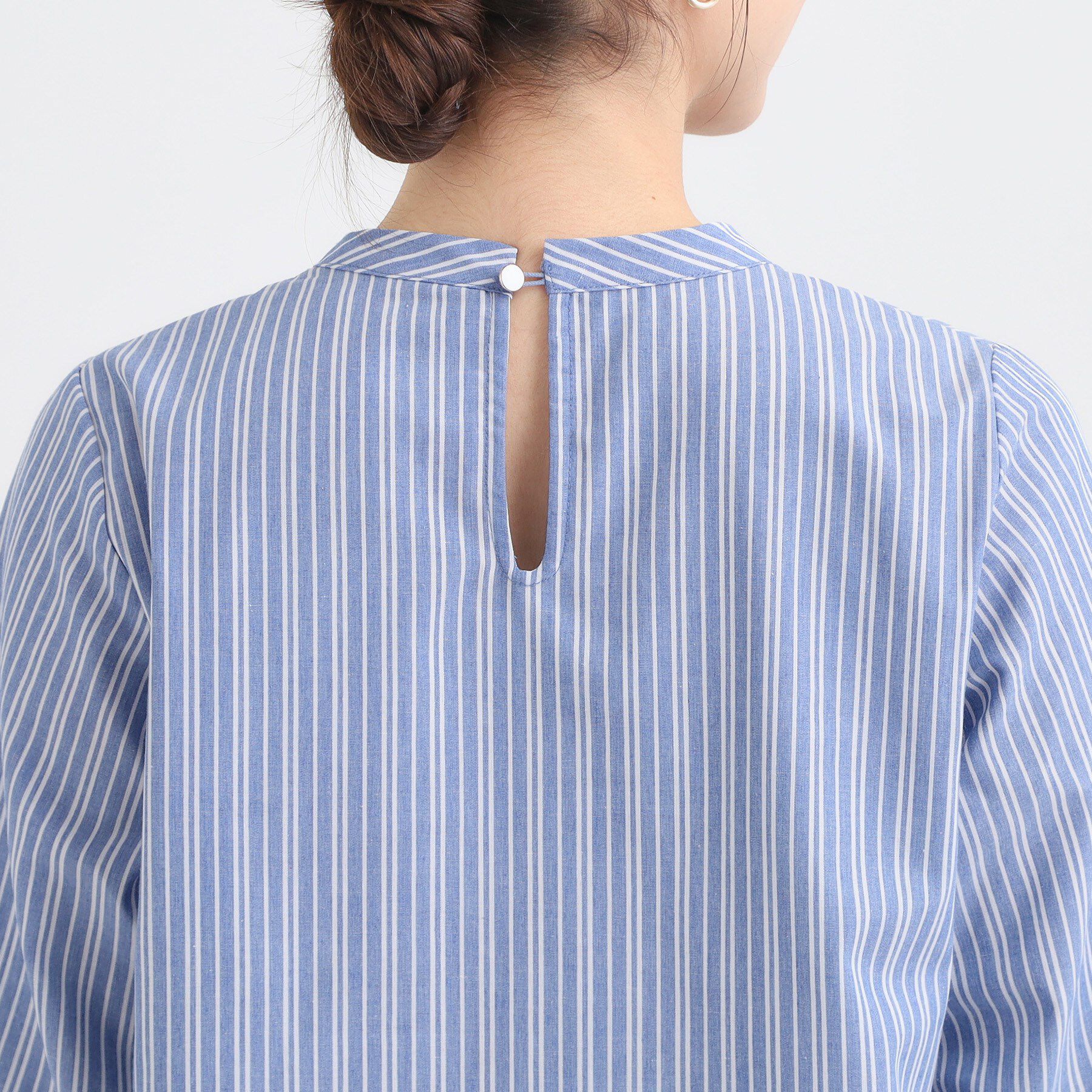SHOO･LA･RUE「【S-LL】キャンディースリーブが女性らしい マルチストライプブラウス」|シャツ・ブラウス|
