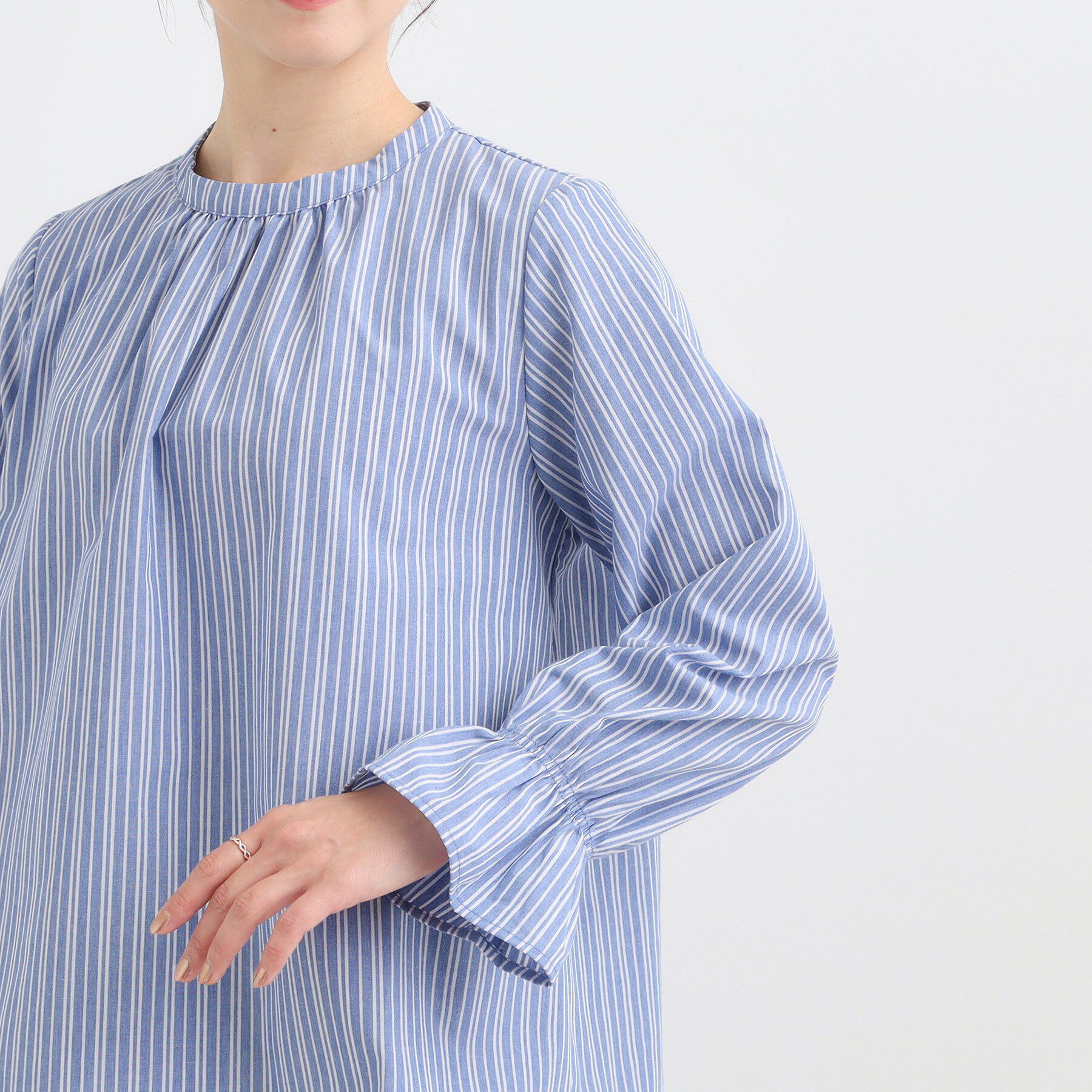 SHOO･LA･RUE「【S-LL】キャンディースリーブが女性らしい マルチストライプブラウス」|シャツ・ブラウス|