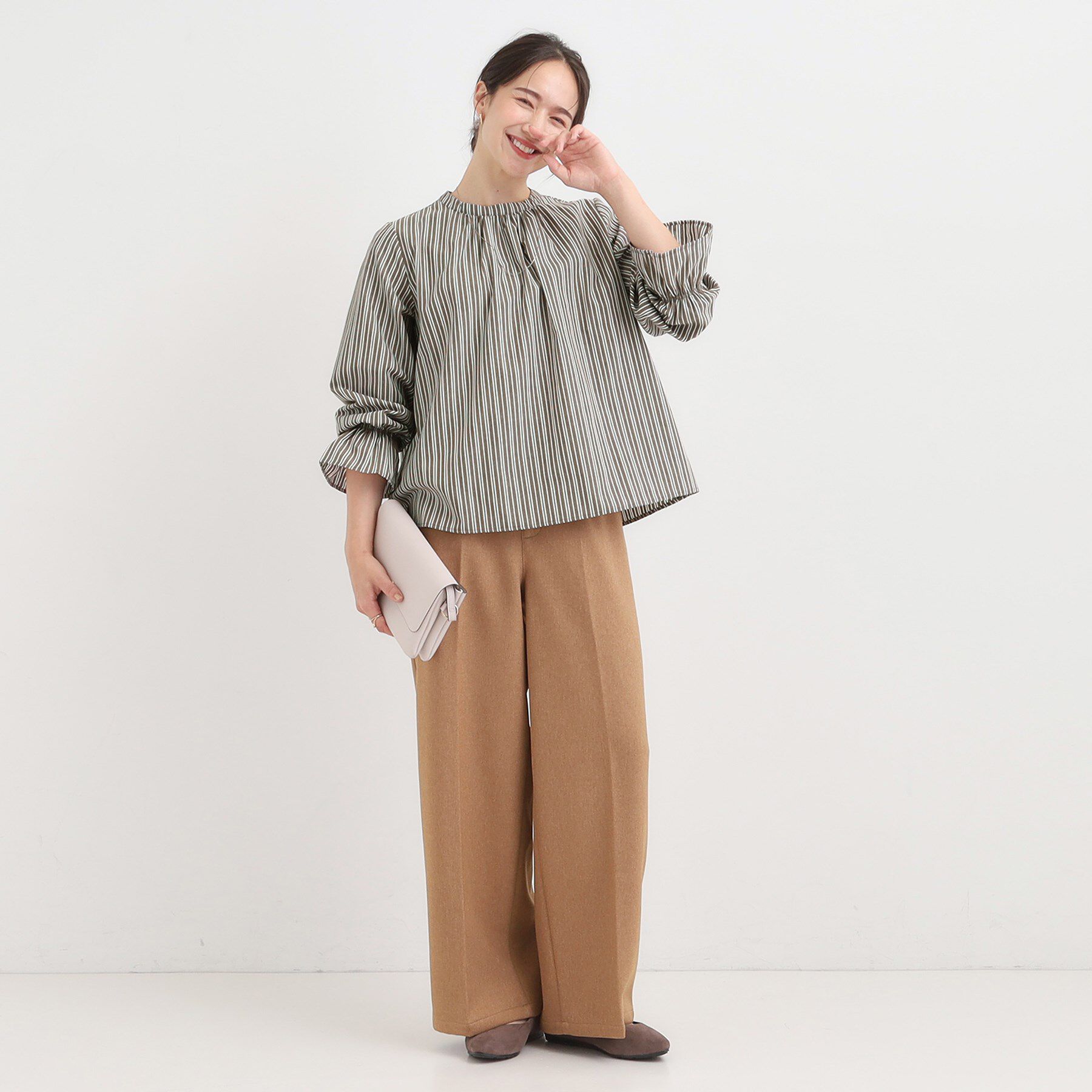 SHOO･LA･RUE「【S-LL】キャンディースリーブが女性らしい マルチストライプブラウス」|シャツ・ブラウス|