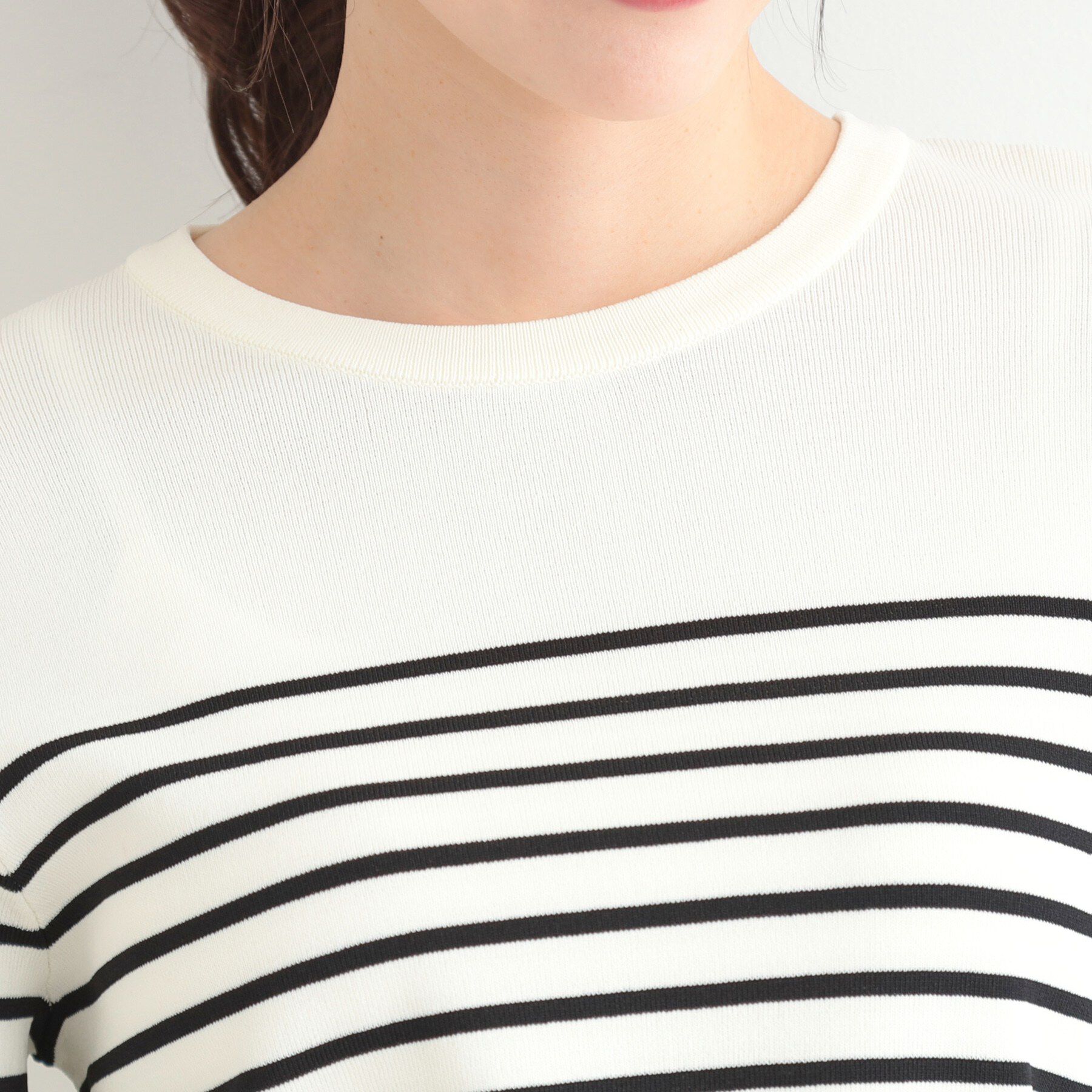 SHOO･LA･RUE「【毎日洗える/S-LL/UV】上半身すっきり 二の腕見せない5分袖ニット」|ニット・セーター|