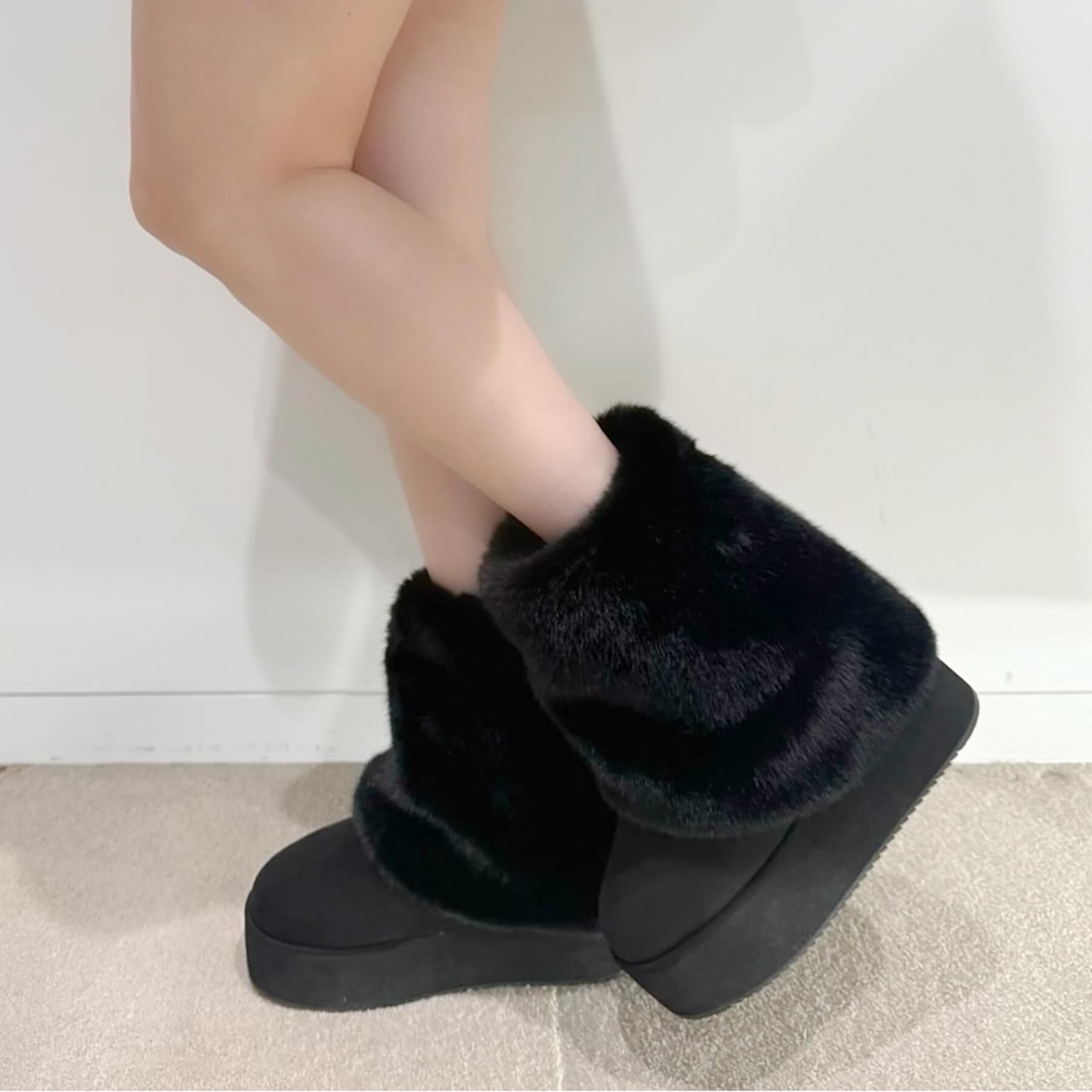 ESPERANZA「【EC先行販売】フェイクファー付き2WAYムートン調ブーツ」|ショートブーツ|