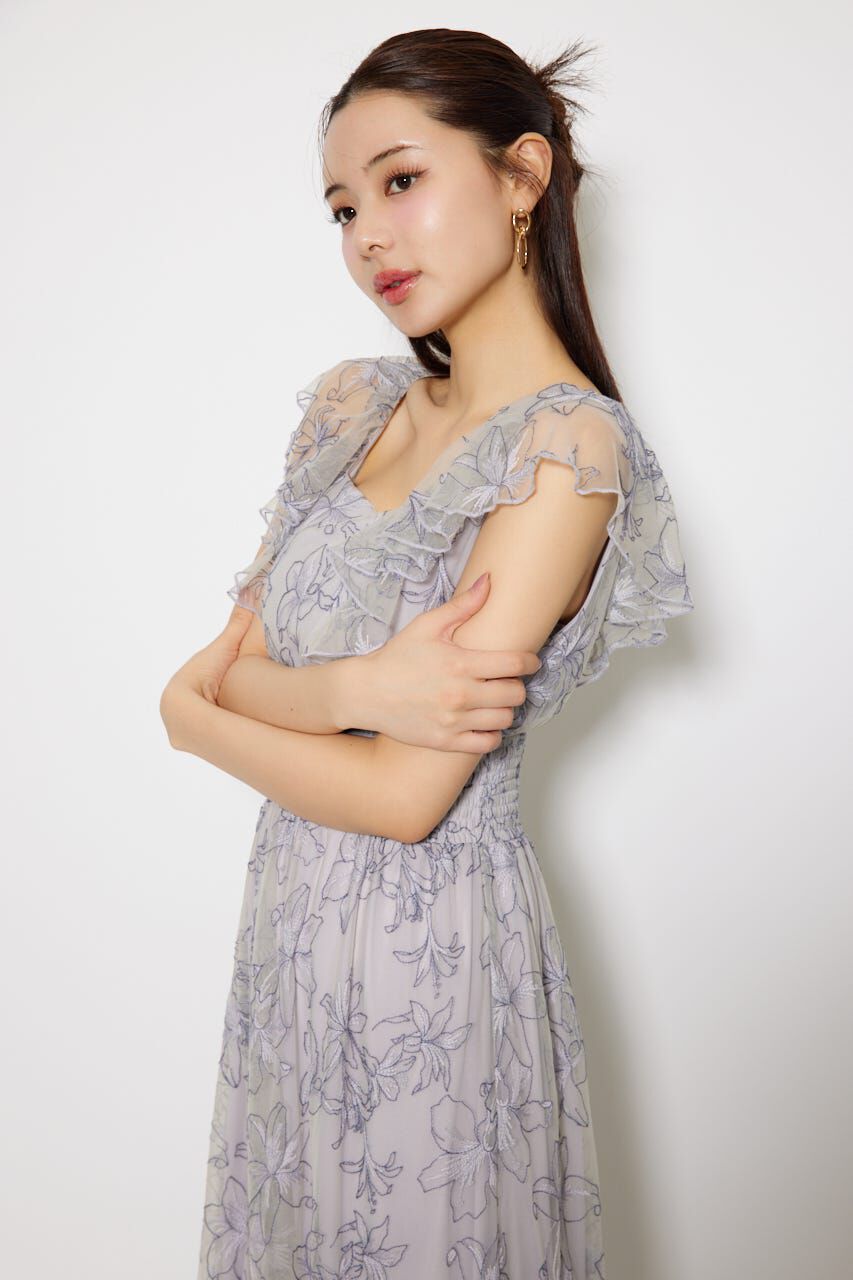 rienda「エンブロイダリーチュールフレアスリーブワンピース」|ワンピース|