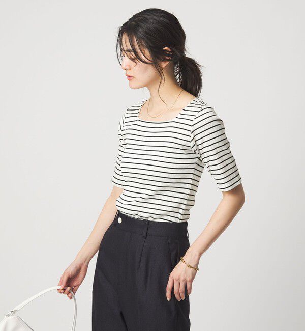 UNITED ARROWS green label relaxing「ブライトリブ スクエアネック 5分袖 プルオーバー カットソー」|Tシャツ・カットソー|