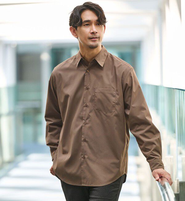 UNITED ARROWS green label relaxing「【WEB限定】JUST fit コットンライク リラックス シルエット 長袖 シャツ」|シャツ・ブラウス|MD.BROWN
