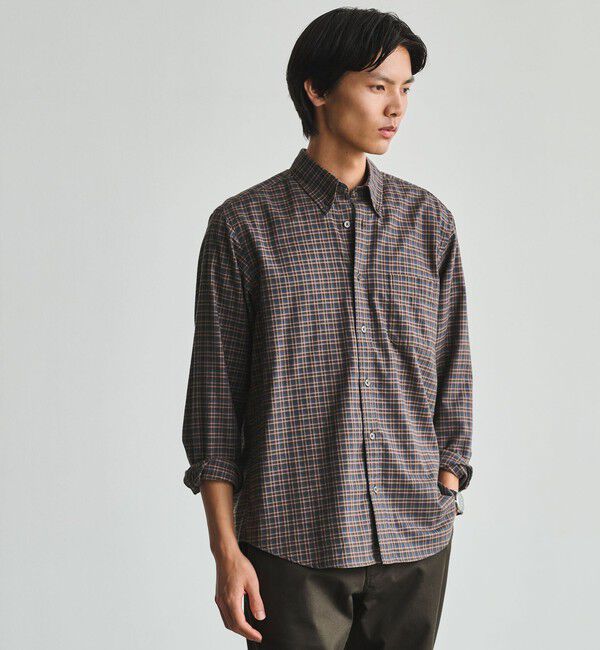 UNITED ARROWS green label relaxing「ナチュラルフィット ビエラチェック ボタンダウン 長袖 シャツ」|シャツ・ブラウス|NAVY