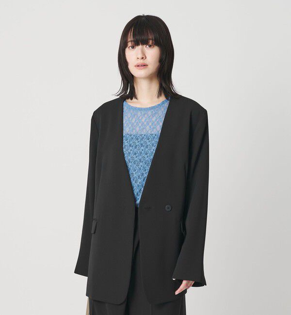 BEAUTY&YOUTH UNITED ARROWS「【WEB限定 Wardrobe DAILY MINIMAL】ダブルクロス カラーレスジャケット ウォッシャブル」|ノーカラージャケット|