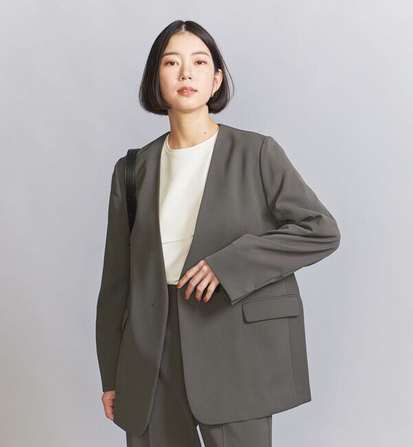 BEAUTY&YOUTH UNITED ARROWS「【WEB限定 Wardrobe DAILY MINIMAL】ダブルクロス カラーレスジャケット ウォッシャブル」|ノーカラージャケット|