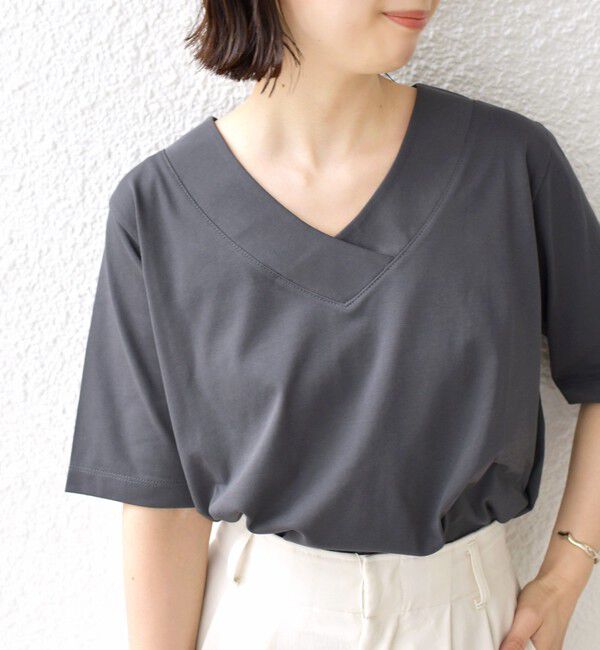 SHIPS for women「【WEB限定】〈ネックが選べる2サイズ展開〉オーガニックコットン バリエーションネック TEE」|Tシャツ・カットソー|グレー系
