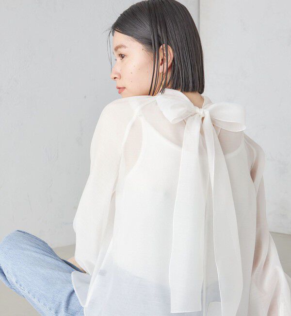 SHIPS for women「〈手洗い可能〉オーガンジー リボン ブラウス」|シャツ・ブラウス|