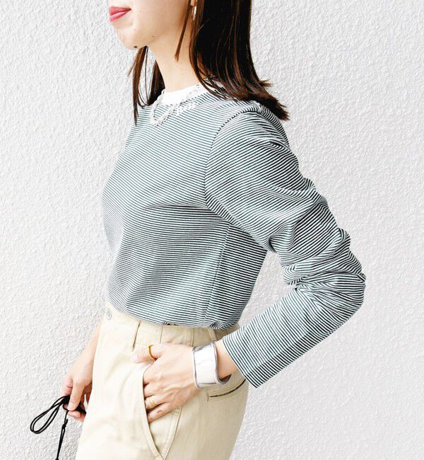 SHIPS for women「【WEB限定】〈洗濯機可能〉刺繍 デザイン ボーダー リンガー TEE」|Tシャツ・カットソー|