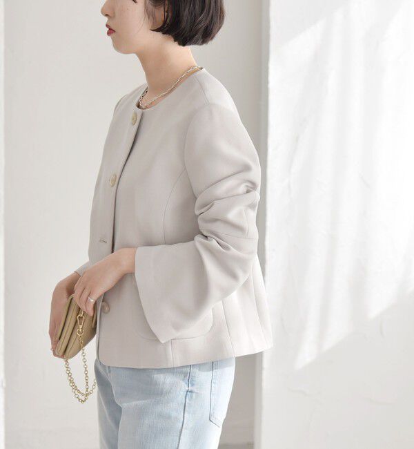 quaranciel「quaranciel:〈洗濯機可能〉ダブルクロス フレア ノーカラー ジャケット（セットアップ対応）」|ノーカラージャケット|