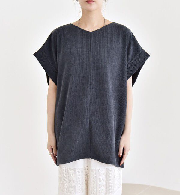 quaranciel「quaranciel:〈洗濯機可能〉ポリエステル ベロア ドロスト ルーズ プルオーバー」|Tシャツ・カットソー|