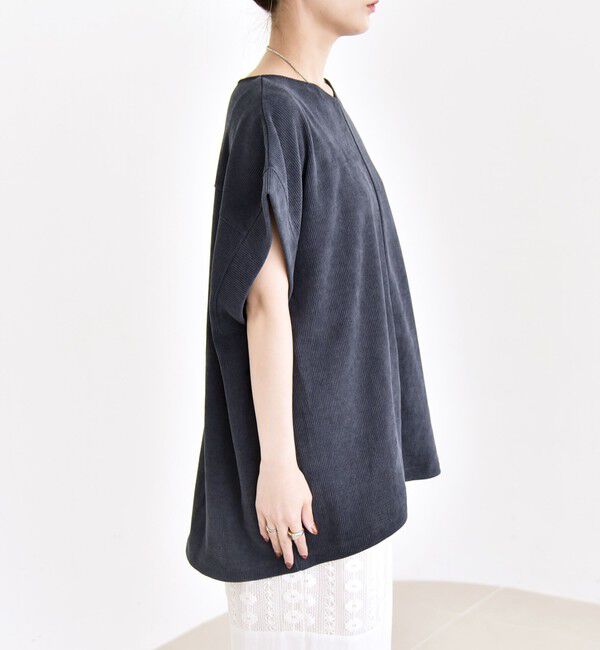 quaranciel「quaranciel:〈洗濯機可能〉ポリエステル ベロア ドロスト ルーズ プルオーバー」|Tシャツ・カットソー|