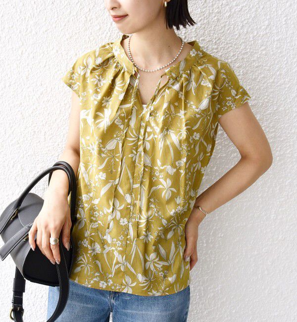 SHIPS for women「〈手洗い可能〉綿 ローン ボタニカル プリント フレンチ スリーブ ブラウス」|シャツ・ブラウス|