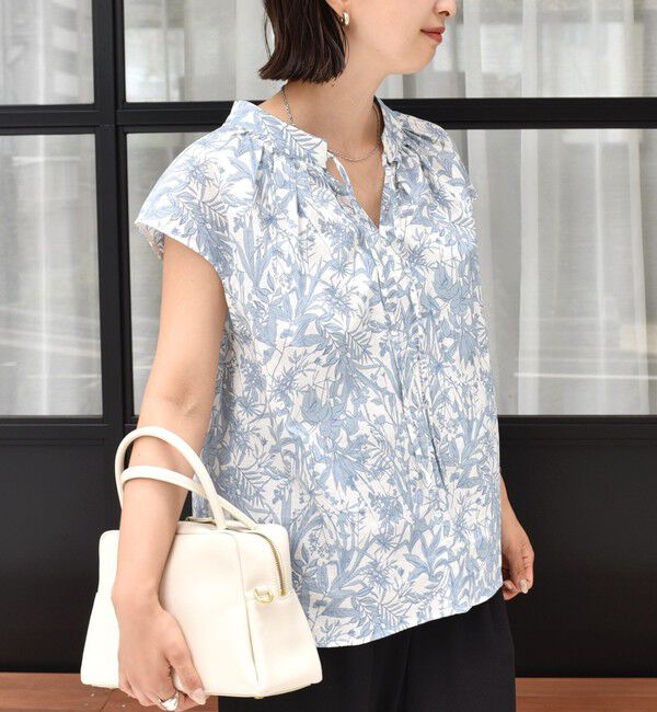 SHIPS for women「〈手洗い可能〉綿 ローン ボタニカル プリント フレンチ スリーブ ブラウス」|シャツ・ブラウス|