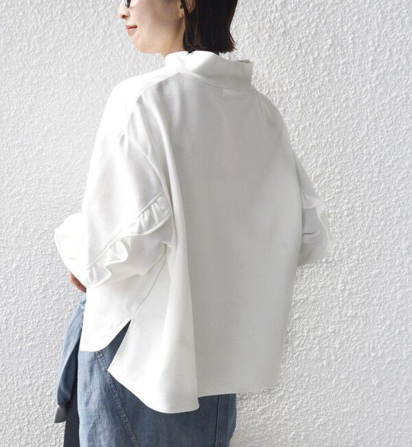 SHIPS for women「【WEB限定】〈手洗い可能〉モックネック 袖 フリル デザイン ミニ 裏毛 プルオーバー」|Tシャツ・カットソー|