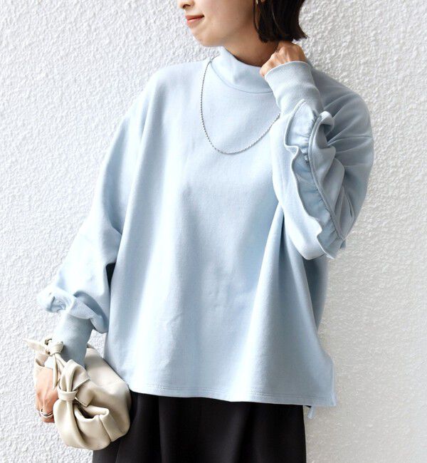 SHIPS for women「【WEB限定】〈手洗い可能〉モックネック 袖 フリル デザイン ミニ 裏毛 プルオーバー」|Tシャツ・カットソー|