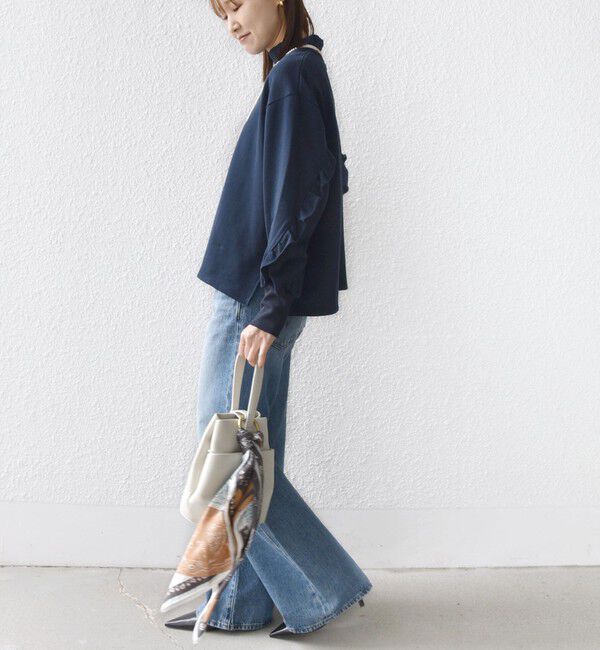 SHIPS for women「【WEB限定】〈手洗い可能〉モックネック 袖 フリル デザイン ミニ 裏毛 プルオーバー」|Tシャツ・カットソー|