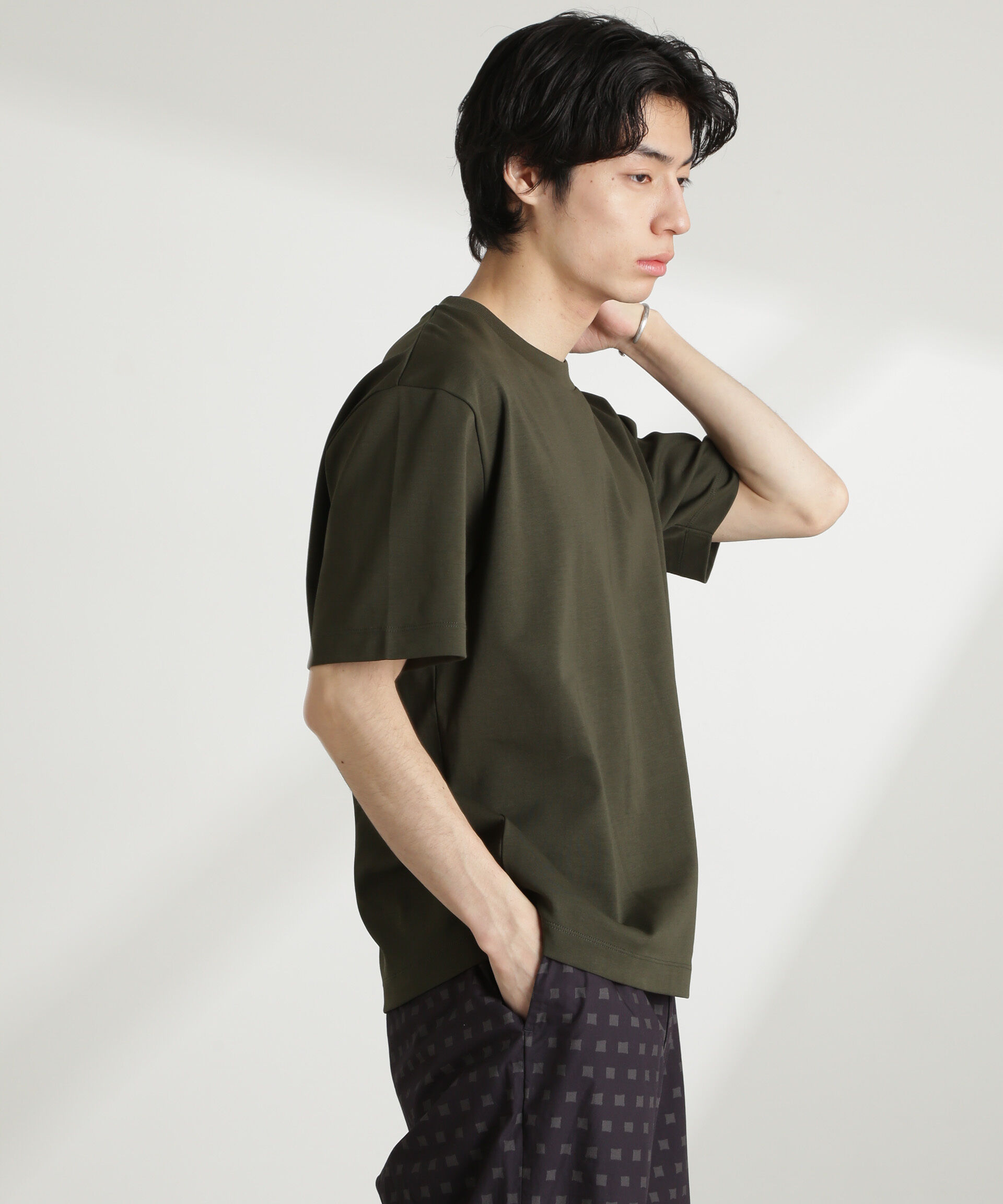nano･universe「ダブルスムースクルーネックBIGTシャツ 半袖」|Tシャツ・カットソー|カーキ