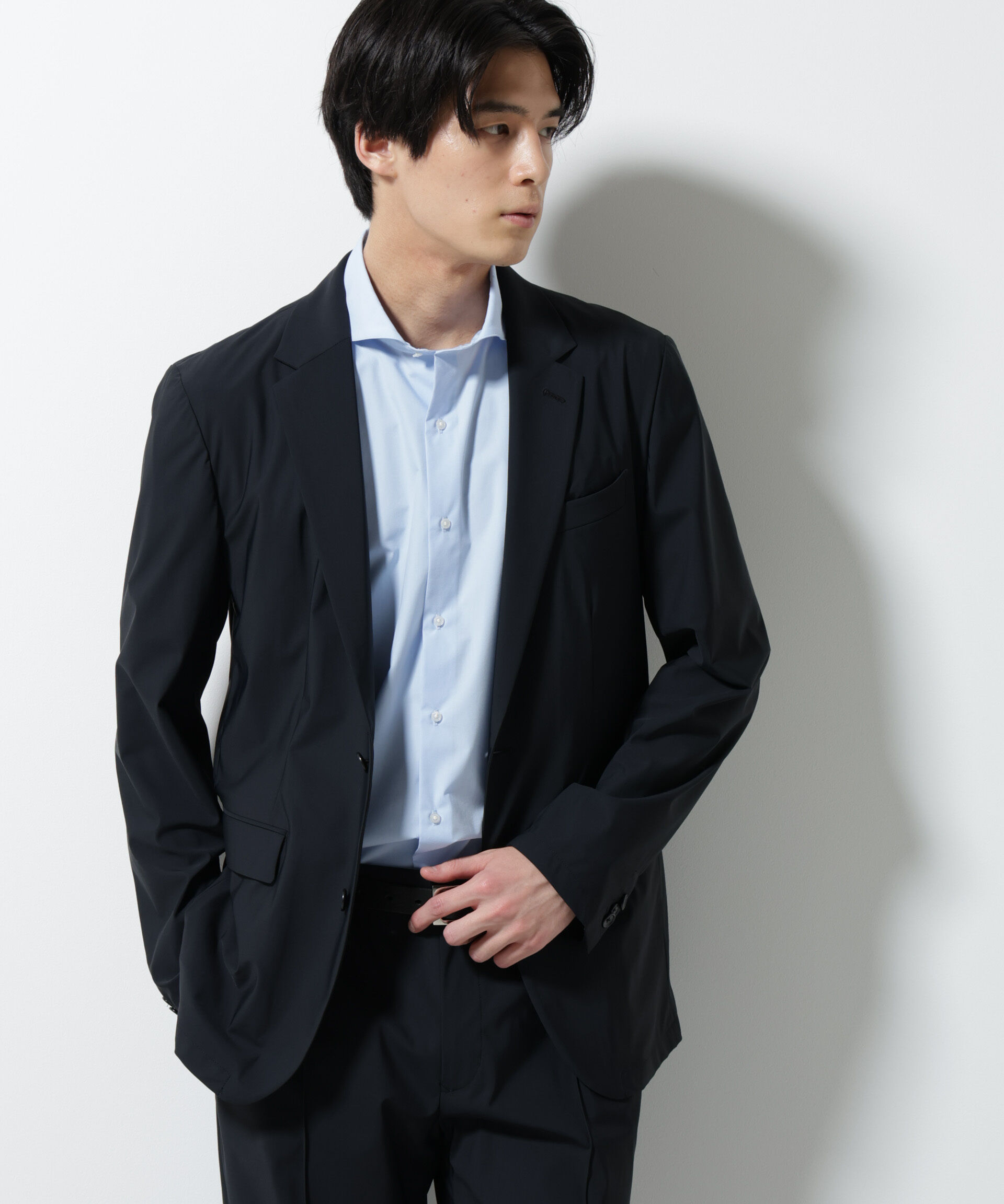 NANO universe「｢N JACKET PREMIUM｣ｸｰﾙﾀｯﾁ4WAYｽﾄﾚｯﾁｼﾞｬｹｯﾄ撥水(ｾｯﾄｱｯ 」|スーツ|ブラック