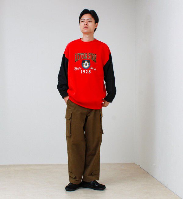 GLOSTER「【MICKEY/ミッキー】裏起毛クルーネックトレーナー 袖デニム」|スウェット・ジャージ|