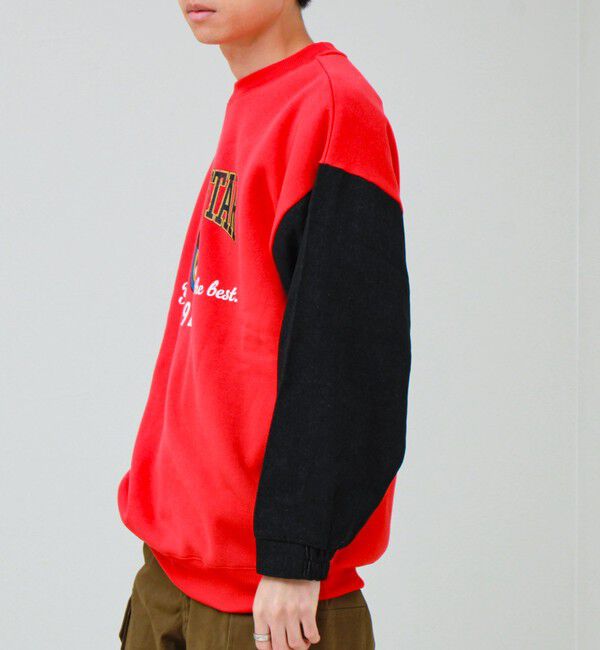 GLOSTER「【MICKEY/ミッキー】裏起毛クルーネックトレーナー 袖デニム」|スウェット・ジャージ|