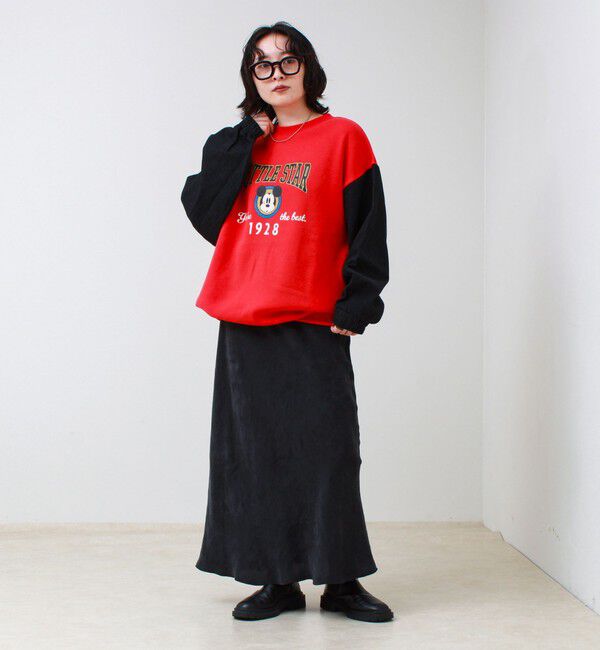 GLOSTER「【MICKEY/ミッキー】裏起毛クルーネックトレーナー 袖デニム」|スウェット・ジャージ|