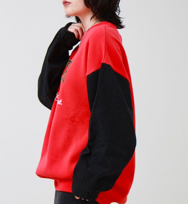 GLOSTER「【MICKEY/ミッキー】裏起毛クルーネックトレーナー 袖デニム」|スウェット・ジャージ|
