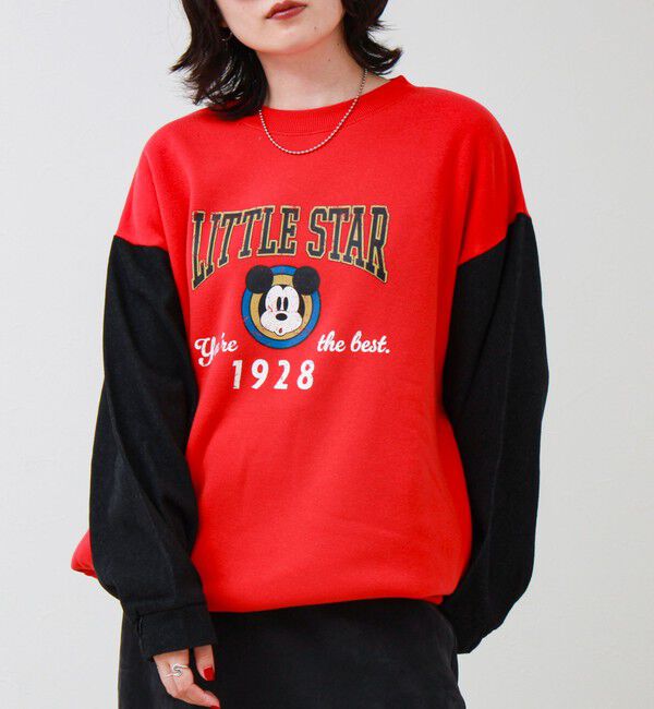 GLOSTER「【MICKEY/ミッキー】裏起毛クルーネックトレーナー 袖デニム」|スウェット・ジャージ|