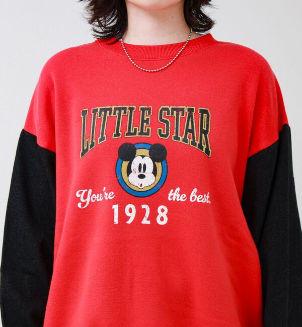 GLOSTER「【MICKEY/ミッキー】裏起毛クルーネックトレーナー 袖デニム」|スウェット・ジャージ|