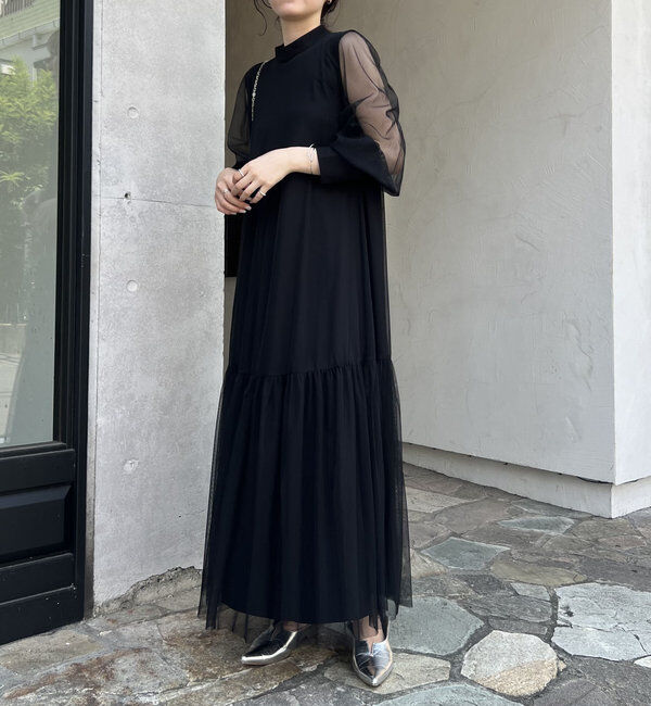  「【オケージョン/サイズ展開あり/人気につき再販】チュールハイネックワンピース」|ワンピース|