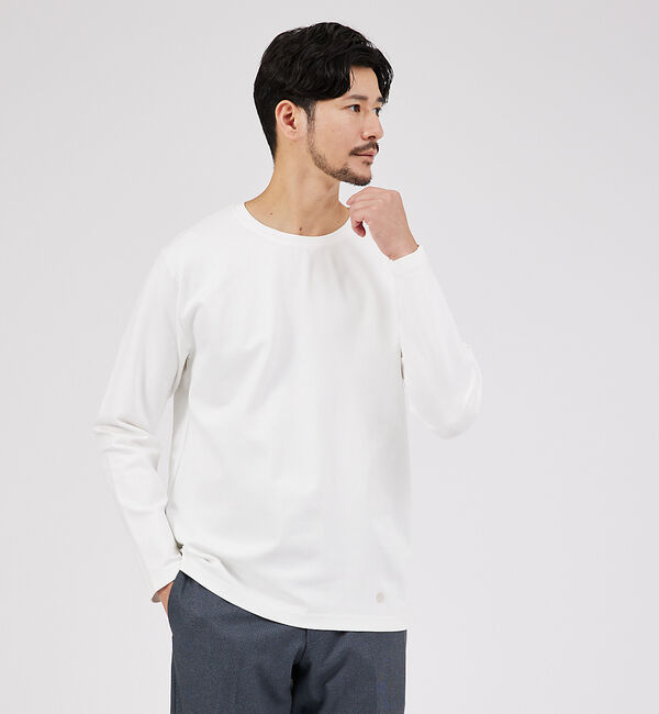 ABAHOUSE「Eco Vero ストレッチポンチ ロンT / クルーネック」|Tシャツ・カットソー|ホワイト