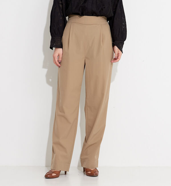 NOMINE「後ろゴムハイウエストタックパンツ」|スラックス|ベージュ